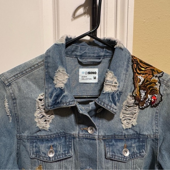 LSU Tigers Denim Jean Jacket Long Sleeve Button Down Gameday Women Sz M - Picture 2 of 14